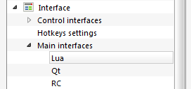 In all settings, click Interfaces, then Main interfaces, then Lua